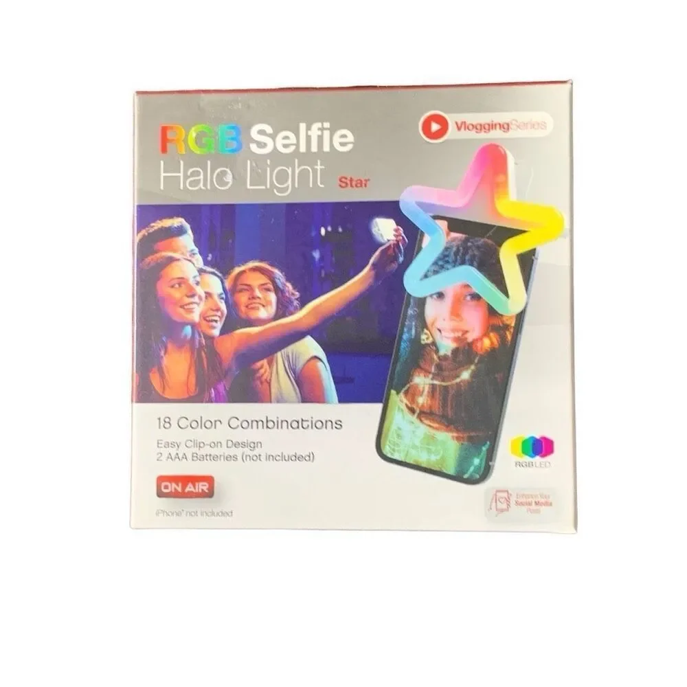 NEW RGB Selfie Halo Light Star Shape 18 Color Combinations Clip On Style